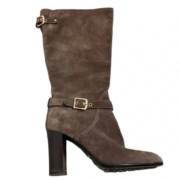 Coach Robynn Suede Mid-Calf Heel Boots Brown - Picture 1 of 6